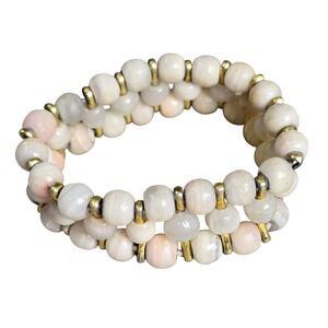 Women's OS Double Strand Stone Bead Stretch Bracelet Cream Blush